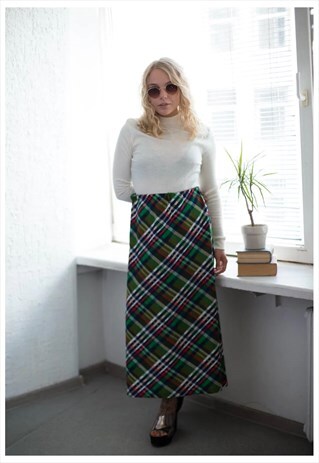 VINTAGE 60'S MULTICOLOUR TARTAN ELASTIC WAISTED SKIRT