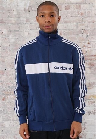 VINTAGE ADIDAS LOGO 3 STRIPE TRACK JACKET NAVY BLUE