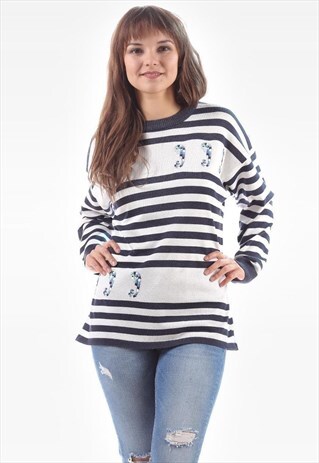 RETRO NAUTICAL STRIPED ANCHOR JUMPER COTTON