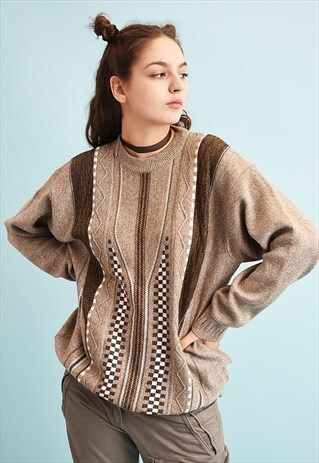 90'S RETRO JAZZY MONOCHROME DADS OVERSIZED KNIT JUMPER