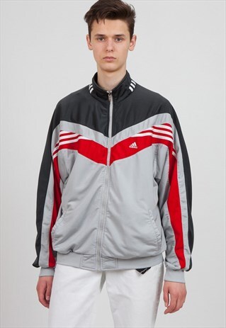 VINTAGE GREY RED ADIDAS TRACK JACKET