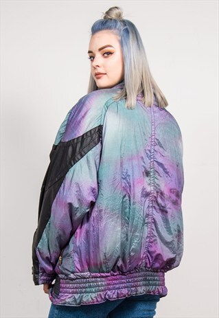 VINTAGE 90'S PURPLE MARBLE PATTERN PADDED SKI COAT JACKET