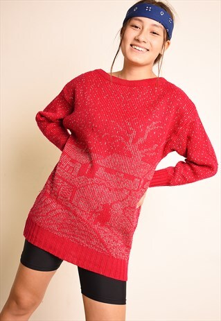 80'S RETRO SHIMMER GRAPHIC PATTERN KNIT JUMPER