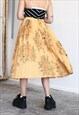 VINTAGE 80S PLEATED FLORAL PATTERN ELASTIC WAIST SKIRT S/M