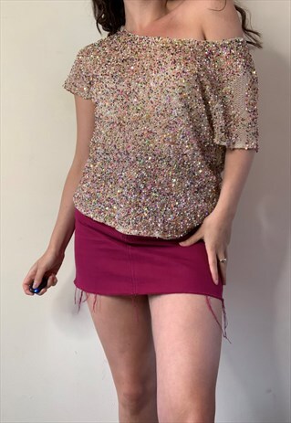 VINTAGE Y2K BEADED MULTI CROP TOP