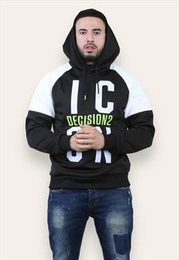 justyouroutfit Contrast Decision 2 Print Fleece Hoodie Black