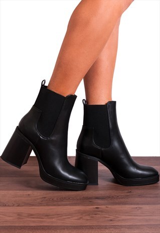 black thick heel ankle boots