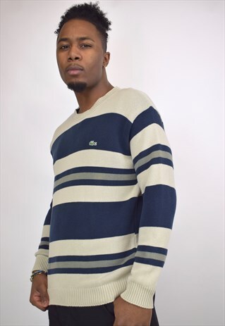 VINTAGE 90S LACOSTE NAVY BEIGE KNIT SWEATER