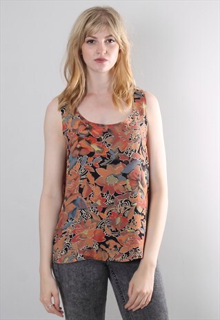 VINTAGE 90S FLORAL PATTERNED OVERSIZE SLEEVELESS TOP