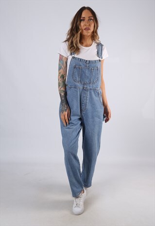 VINTAGE DENIM DUNGAREES WIDE TAPERED LEG UK 14 LARGE (C3F)