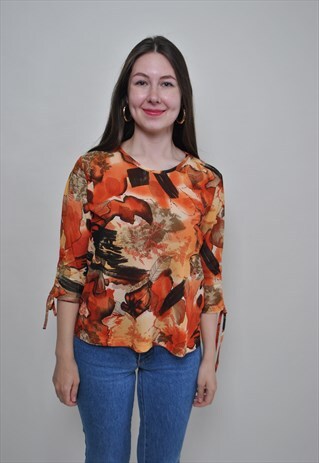 Y2K MULTICOLOR BLOUSE, ABSTRACT PATTERN TOP