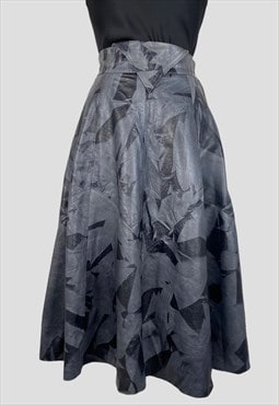 80's Vintage Ladies Grey Skirt Leather Ladies Popper Midi 