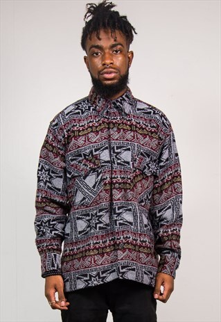 90'S VINTAGE AZTEC PATTERNED THICK FLANNEL SHIRT