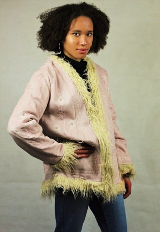 VINTAGE / SUEDE STYLE / PINK PATTERNED JACKET