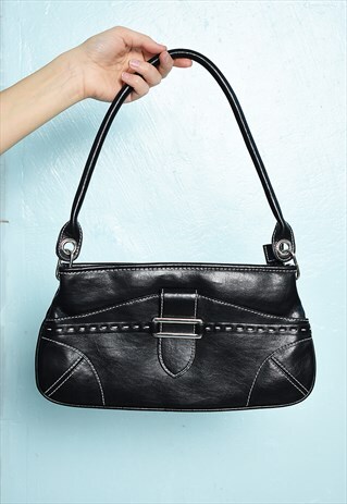 VINTAGE Y2K 00S 90S FAUX LEATHER MINIMALIST SMALL BAG BLACK