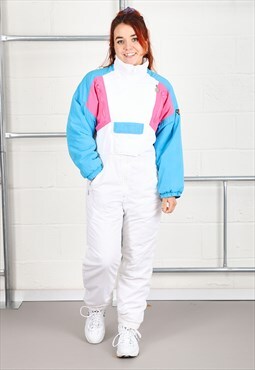 Vintage Rodeo Ski Suit in White Snowsuit Overalls Medium