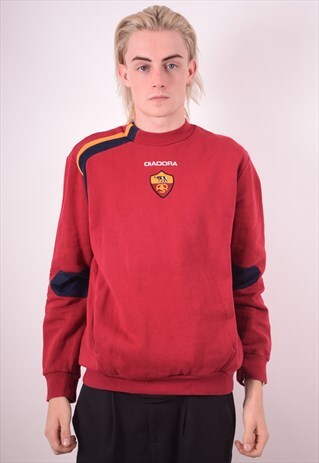 DIADORA MENS VINTAGE AS ROMA SWEATSHIRT JUMPER LARGE 90S