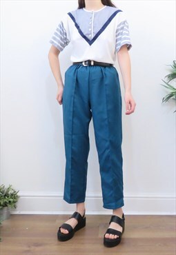 90s Vintage High Waisted Turquoise Blue Trousers