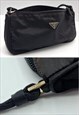 VINTAGE PRADA RE-NYLON BAGUETTE BAG, TESSUTO, BLACK