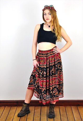 VINTAGE BOHO HIPPIE FESTIVAL MIDI SKIRT