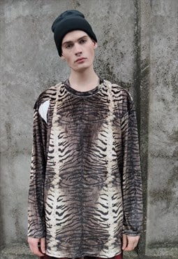 Zebra print sweatshirt  thin velvet Tiger top animal jumper