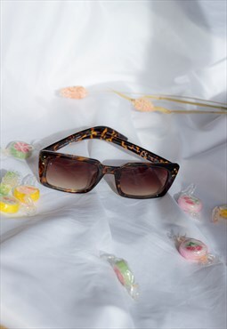 Tortoise Shell Wide Rectangle Keyhole Sunglasses