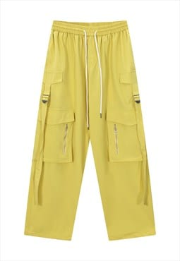 Parachute joggers cargo pocket pants rave trousers yellow