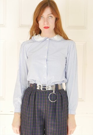 80S STRIPE PRAIRIE BLOUSE PETER PAN COLLAR