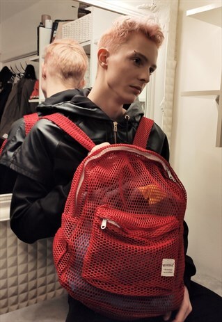 UNISEX MESH BACKPACK TRANSPARENT BIG RUCKSACK SCHOOL BAG