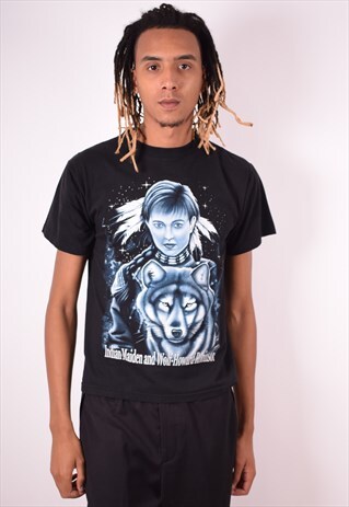 MENS VINTAGE T-SHIRT TOP SMALL BLACK 90S