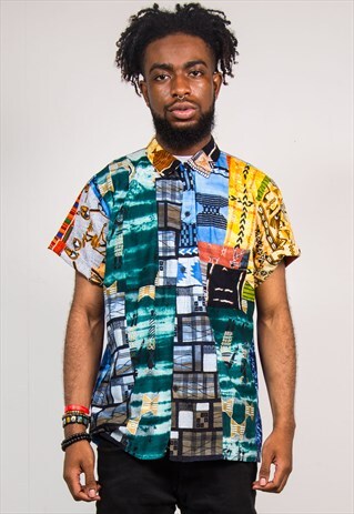VTG 90'S BRIGHT MULTICOLOUR ABSTRACT PATTERN FESTIVAL SHIRT