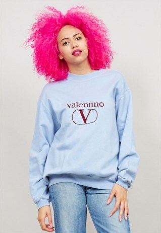 VINTAGE 90'S VALENTINO LIGHT BLUE LOGO SWEATER