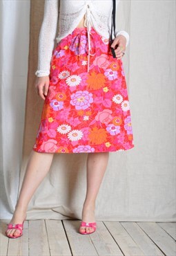 Vintage 90s Colourful Flower Print Midi Skirt