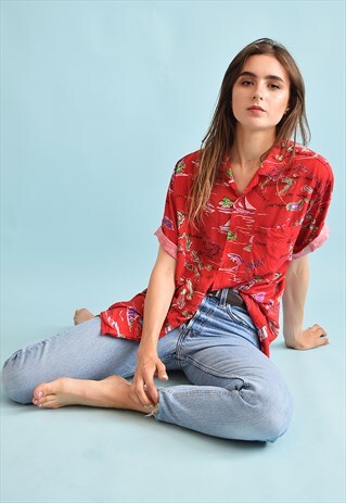 90'S RETRO FESTIVAL NOVELTY SLOGAN OVERSIZED DADS BLOUSE TOP