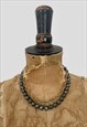 70'S VINTAGE LADIES NECKLACE GREY BLACK JET BEADS GOLD CHAIN
