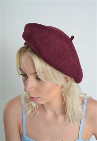 VINTAGE FRENCH BERET HAT CAP MAROON