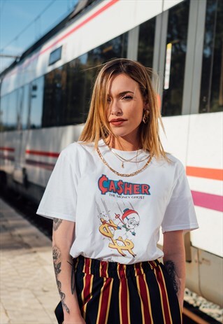 SHORT SLEEVED T-SHIRT IN WHITE WITH CASHER MONEY GHOST PRINT