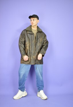  Vintage brown 80's leather coat jacket