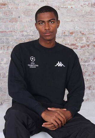 VINTAGE KAPPA LOGO CHAMPIONS LEAGUE SWEATSHIRT BLACK