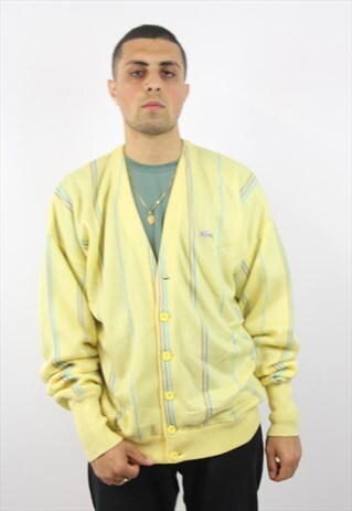 VINTAGE LACOSTE LEMON STRIPED CARDIGAN