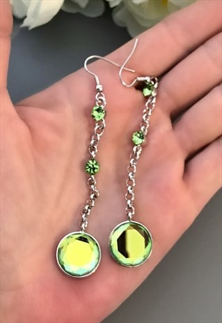 SILVER & GREEN DANGLE EARRINGS