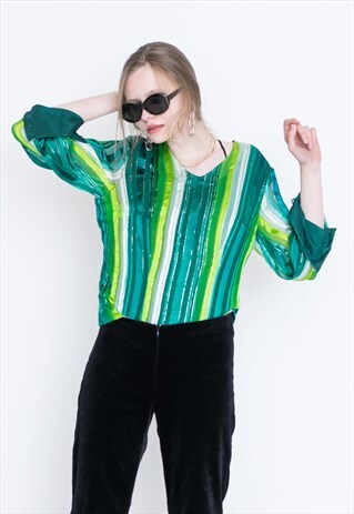 VINTAGE BLUE STRIPED RETRO BLOUSE