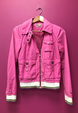 Y2K Jacket Bright Pink Cotton Cropped Mesh Lined
