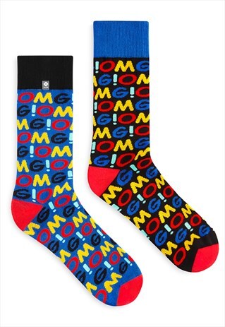 ODD COLOR FUNNY NOVELTY SOCKS WITH INSCRIPTION OMG OH MY GOD