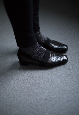 VINTAGE 80'S BLACK/BROWN SNAKE SKIN LOOKS SHOES