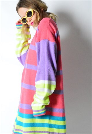 VINTAGE 80S COLOURFUL KNIT STRIPED JUMPER