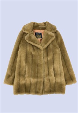 Faux Fur Coat Womens Light Brown Mid-Length UK10