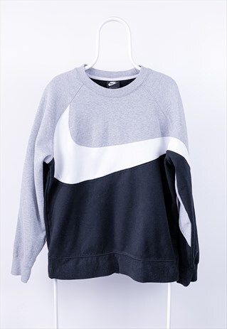 VINTAGE NIKE SWEATSHIRT SWOOSH BLACK GREY LARGE