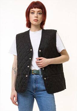 80s Vintage Quilted Black Vintage Waistcoat 5242