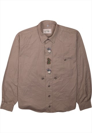 Vintage 90's Active Shirt Long Sleeves Button Up Tan Brown